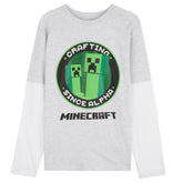 Minecraft Boys Long Sleeve Top, Cotton T-Shirt, Gaming Gifts for Kids 5-13 Years (3/4 Years, Grey and White)